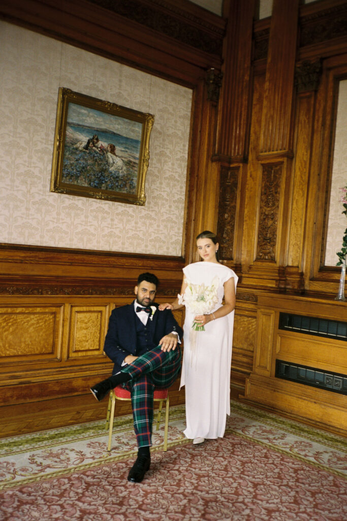 Small and intimate wedding at Glasgow City chambers followed by the stylish dinner at The Ivy